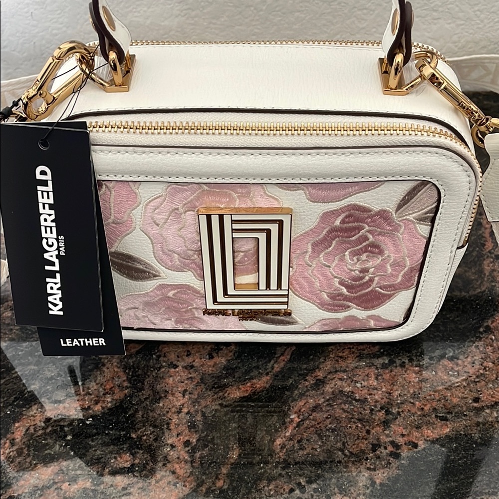 Karl Lagerfeld Cream and Pink Floral Crossbody Bag - Picture 2 of 8